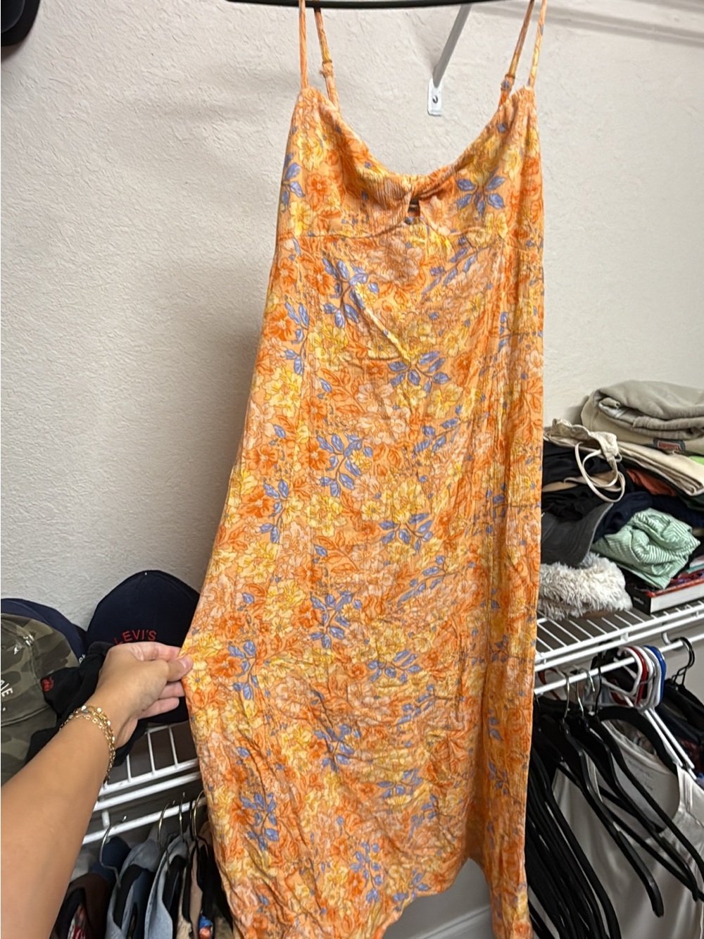 Billabong Orange Floral Slip Dress with Blue Floral Accents